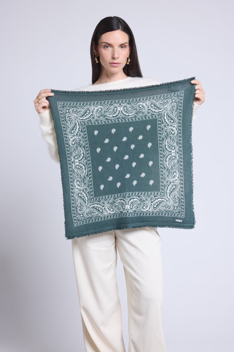 Atlas Presley Cashmere Bandana Scarf - Bottle Green & White - Mixed