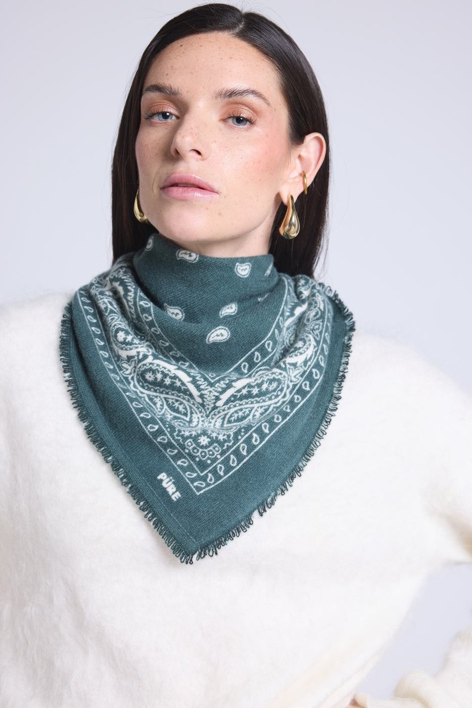 Pañuelo Bandana Atlas Presley En Cachemira - Verde Botella y Blanco - Mixto