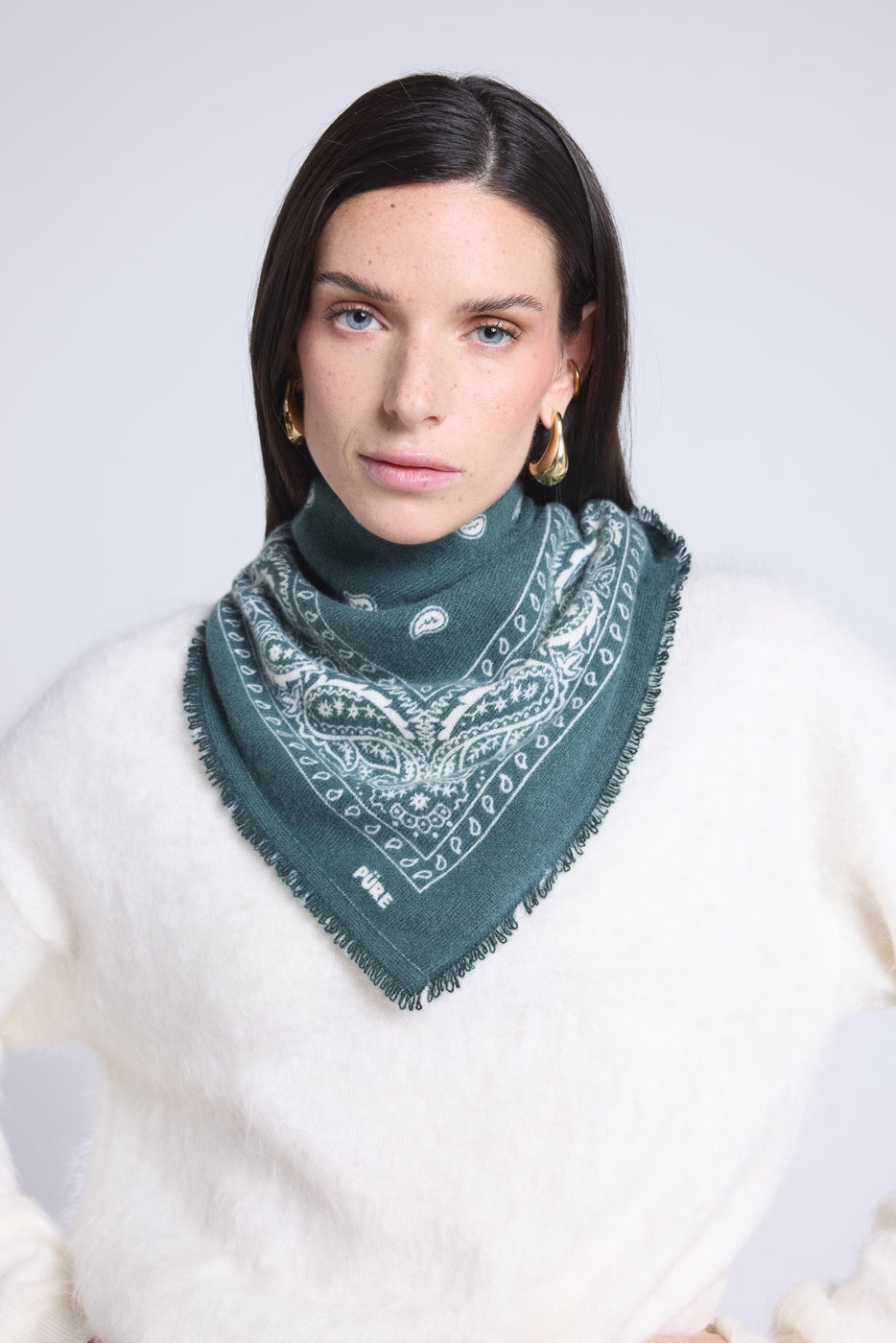 Pañuelo Bandana Atlas Presley En Cachemira - Verde Botella y Blanco - Mixto