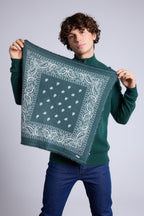 Pañuelo Bandana Atlas Presley En Cachemira - Verde Botella y Blanco - Mixto