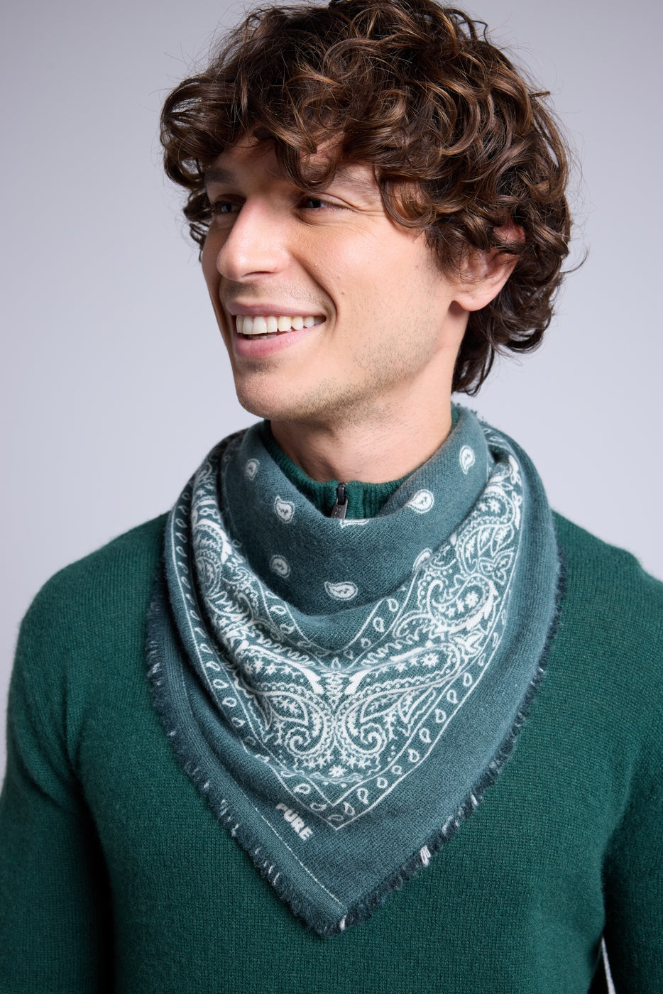 Pañuelo Bandana Atlas Presley En Cachemira - Verde Botella y Blanco - Mixto