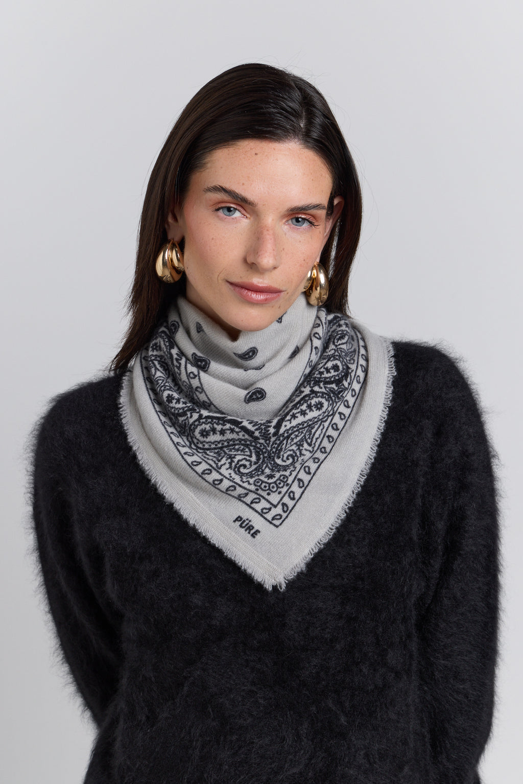 Pañuelo bandana Presley de cachemira - Gris y negro - Unisex