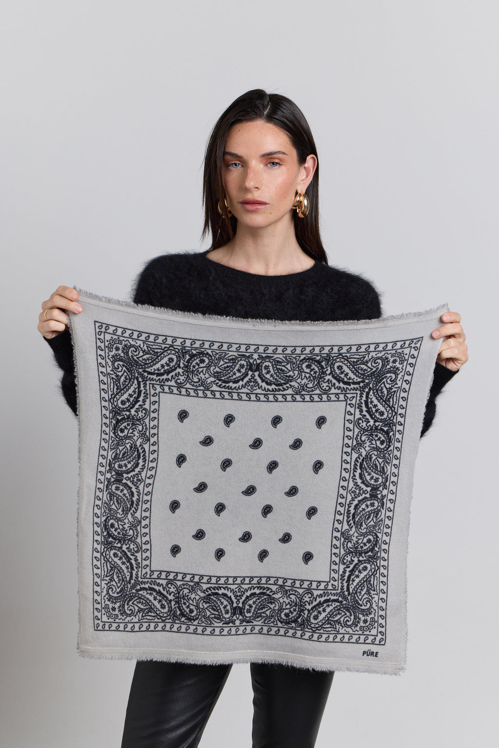 Pañuelo bandana Presley de cachemira - Gris y negro - Unisex