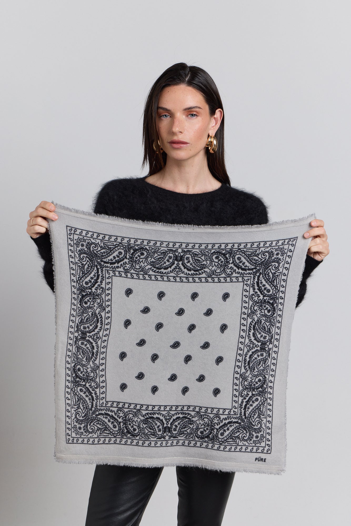 Pañuelo bandana Presley de cachemira - Gris y negro - Unisex