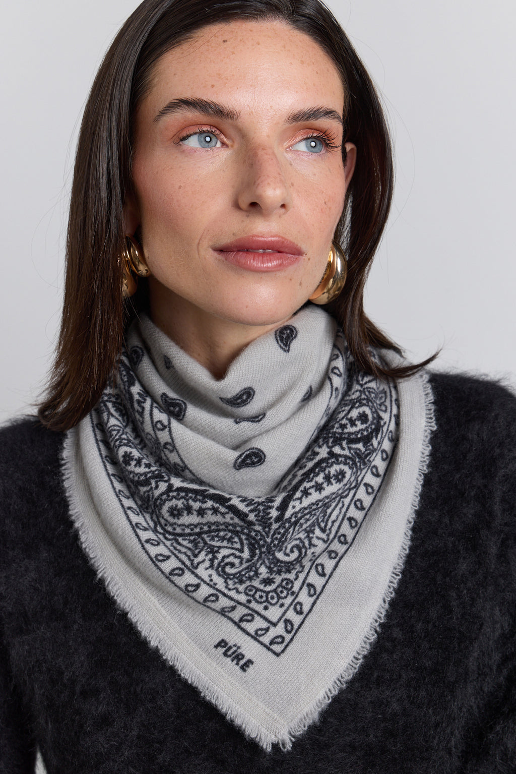 Pañuelo bandana Presley de cachemira - Gris y negro - Unisex