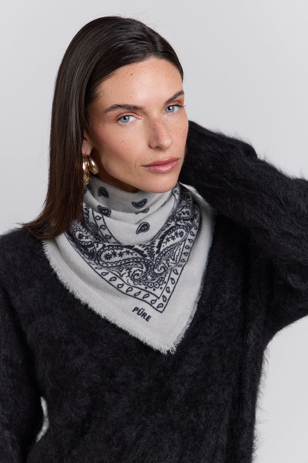 Pañuelo bandana Presley de cachemira - Gris y negro - Unisex