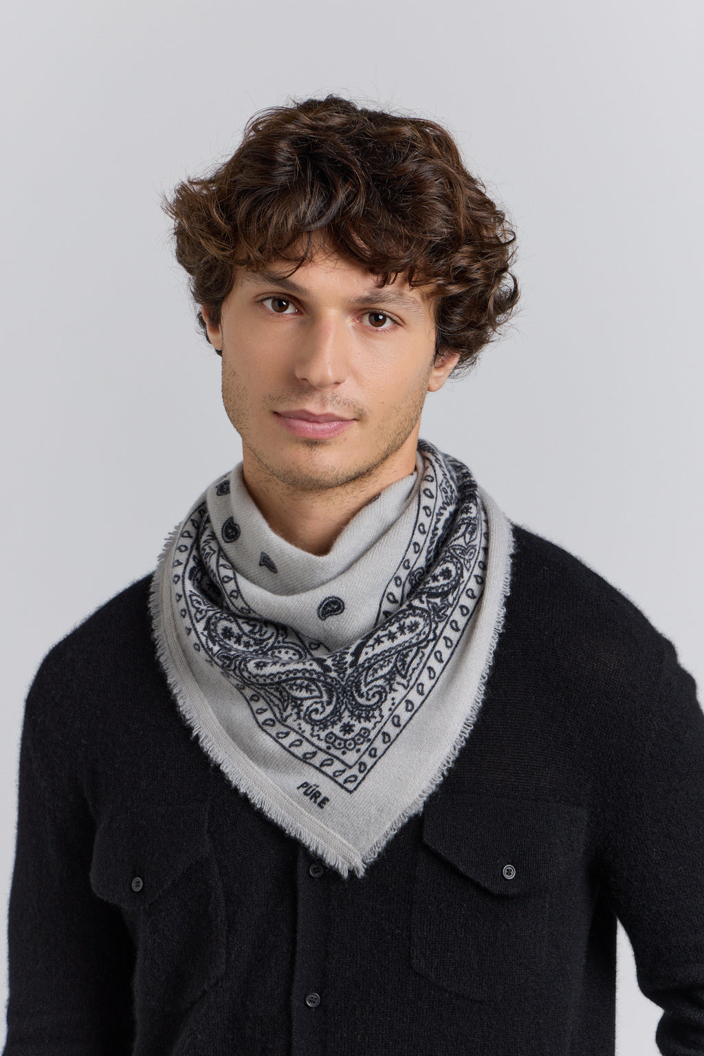 Pañuelo bandana Presley de cachemira - Gris y negro - Unisex