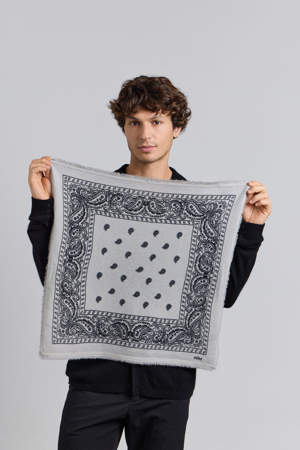 Pañuelo bandana Presley de cachemira - Gris y negro - Unisex