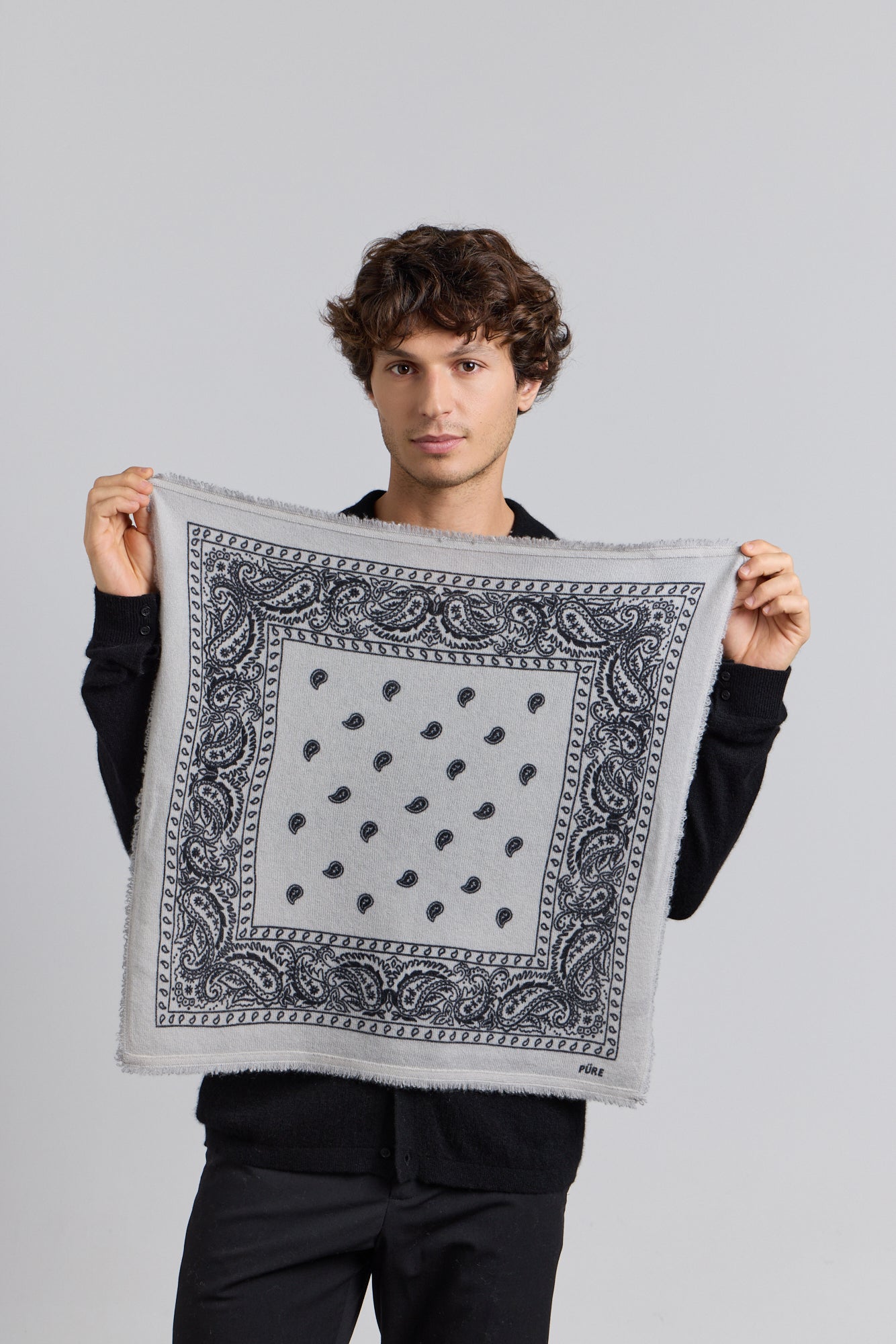 Pañuelo bandana Presley de cachemira - Gris y negro - Unisex