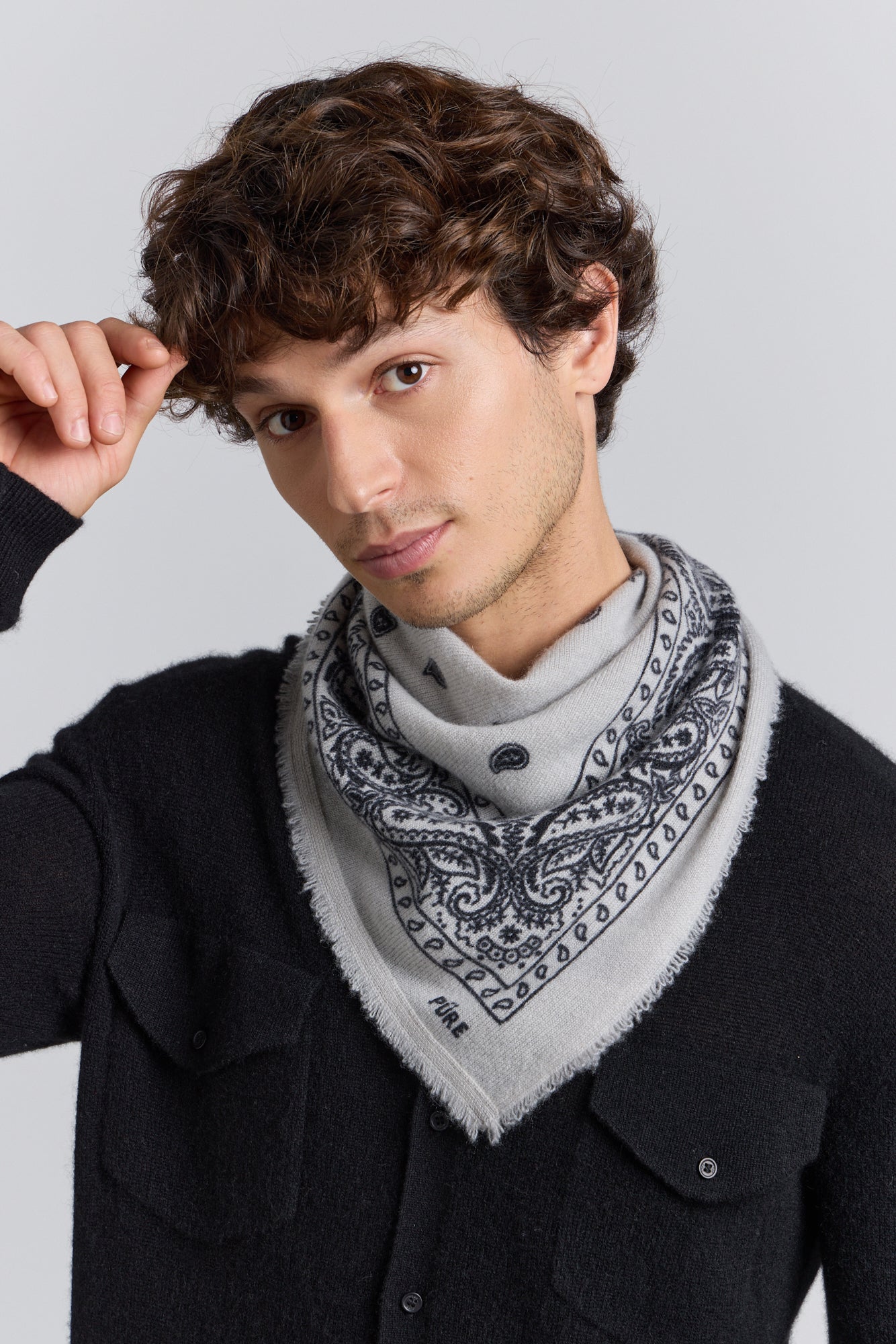 Pañuelo bandana Presley de cachemira - Gris y negro - Unisex