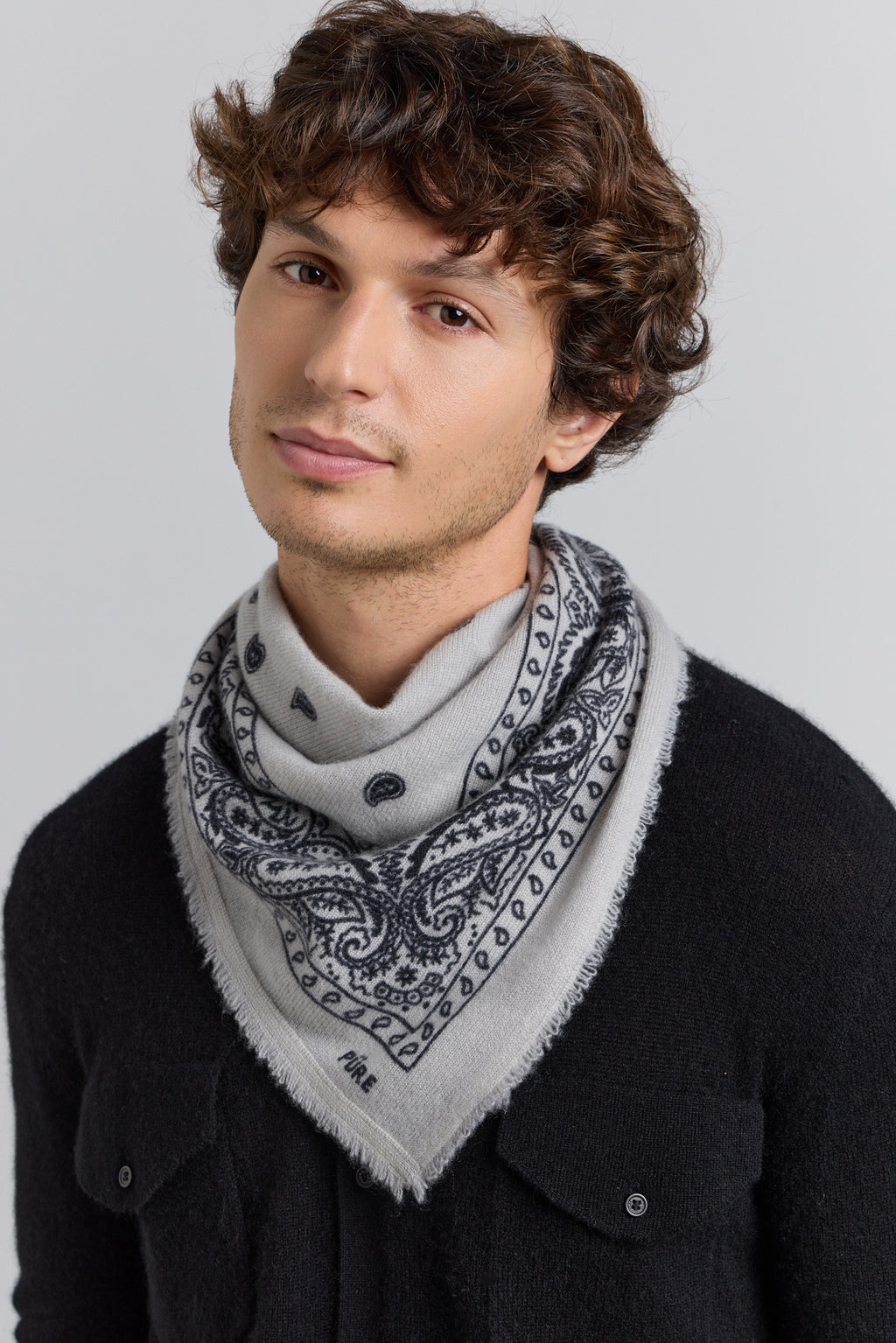 Pañuelo bandana Presley de cachemira - Gris y negro - Unisex