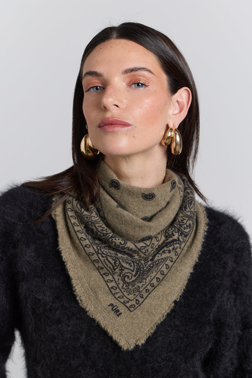 Echarpe Bandana Presley En Cachemire - Ledburry Khaki & Noir - Mixte