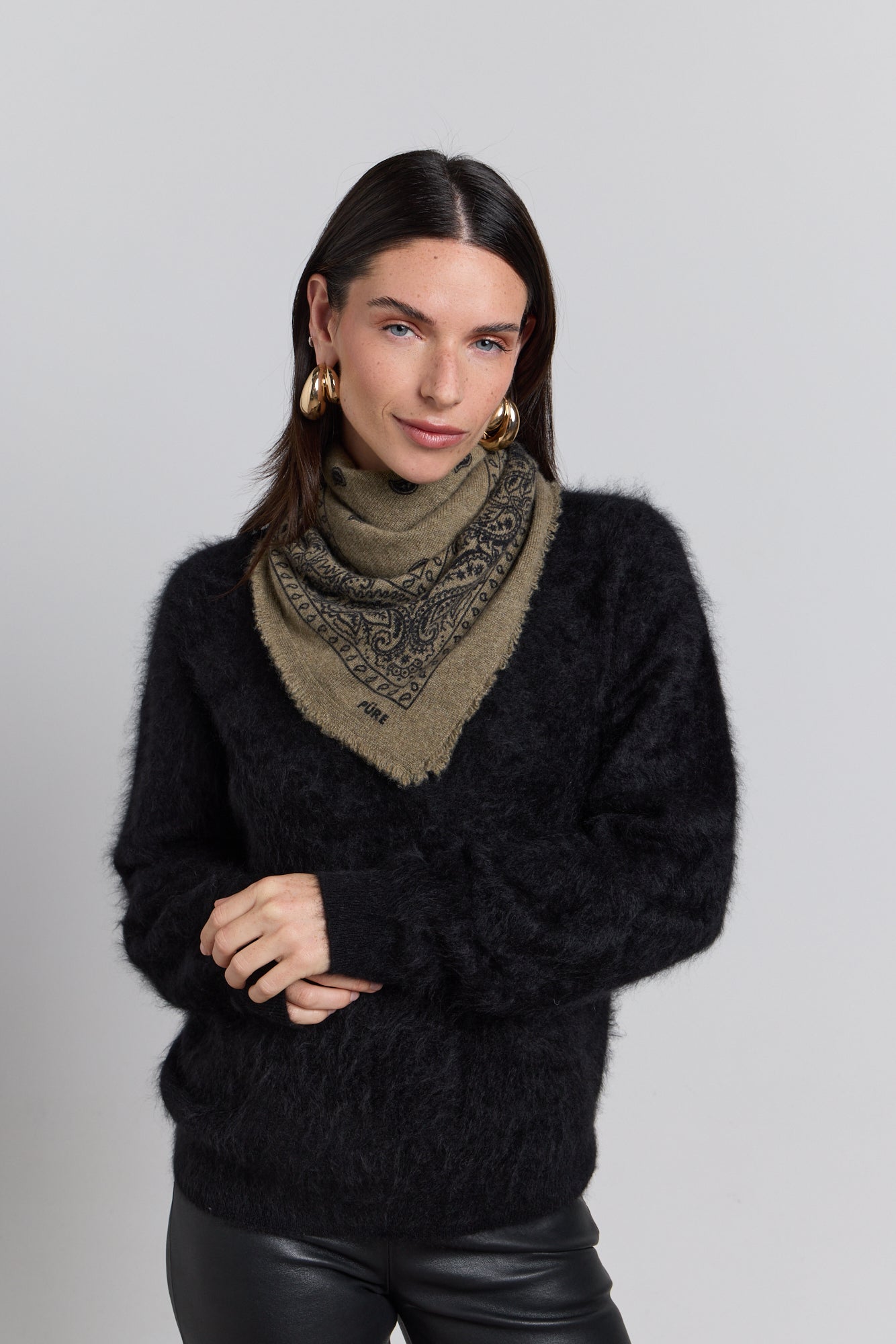 Echarpe Bandana Presley En Cachemire - Ledburry Khaki & Noir - Mixte