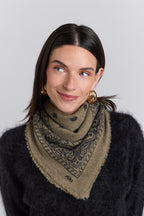Echarpe Bandana Presley En Cachemire - Ledburry Khaki & Noir - Mixte