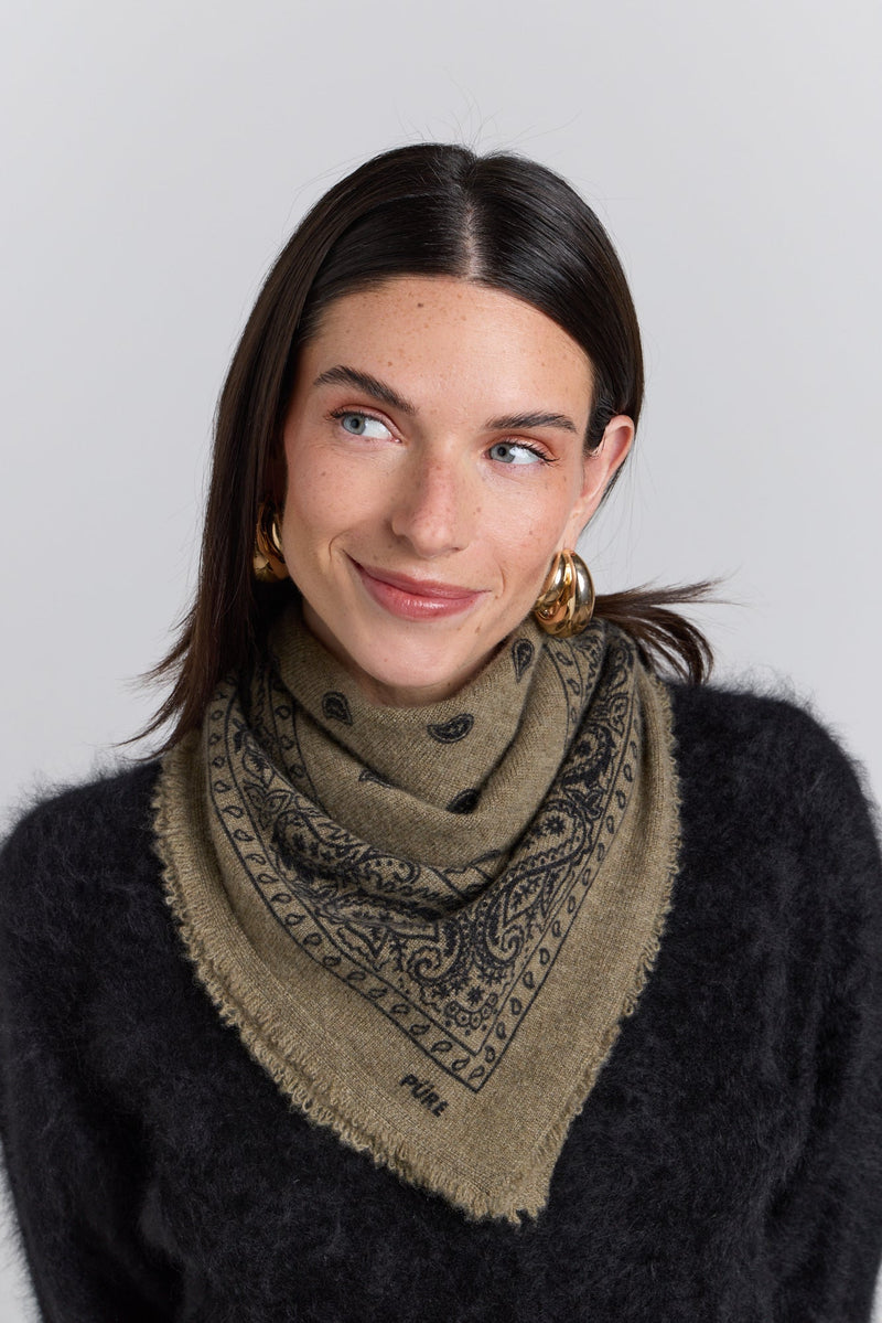 Presley Cashmere Bandana Scarf - Ledburry Khaki & Black - Mixed