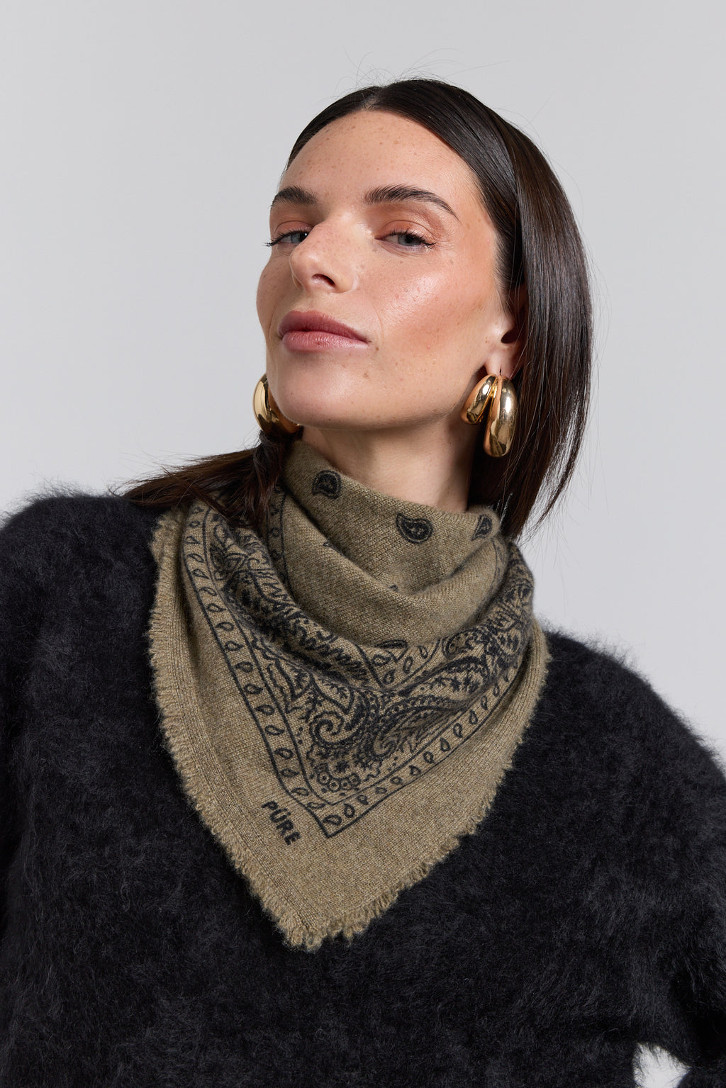 Echarpe Bandana Presley En Cachemire - Ledburry Khaki & Noir - Mixte