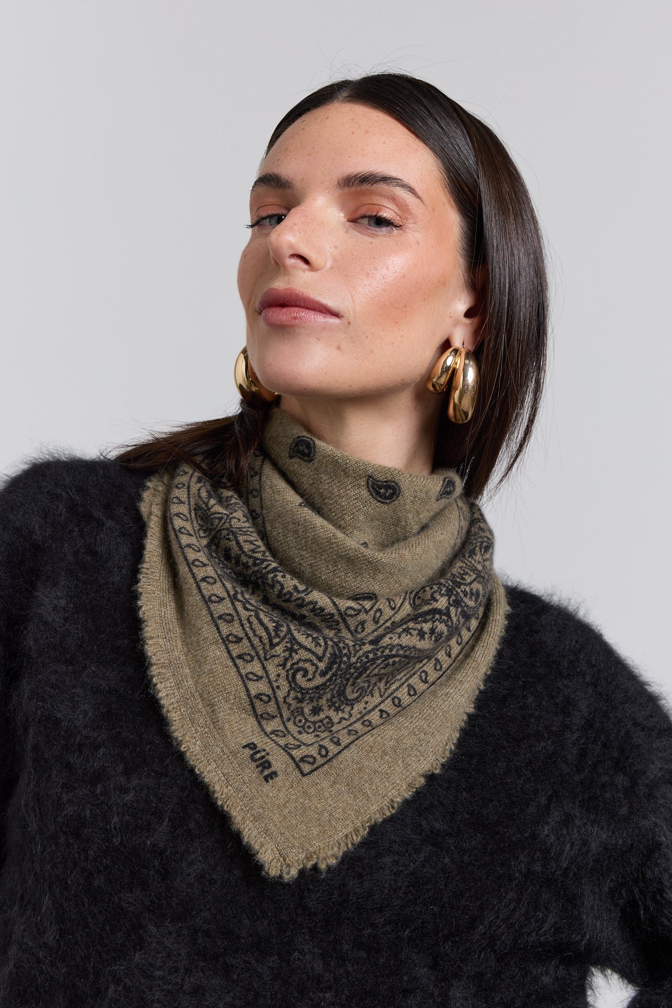 Echarpe Bandana Presley En Cachemire - Ledburry Khaki & Noir - Mixte