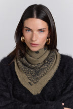 Echarpe Bandana Presley En Cachemire - Ledburry Khaki & Noir - Mixte