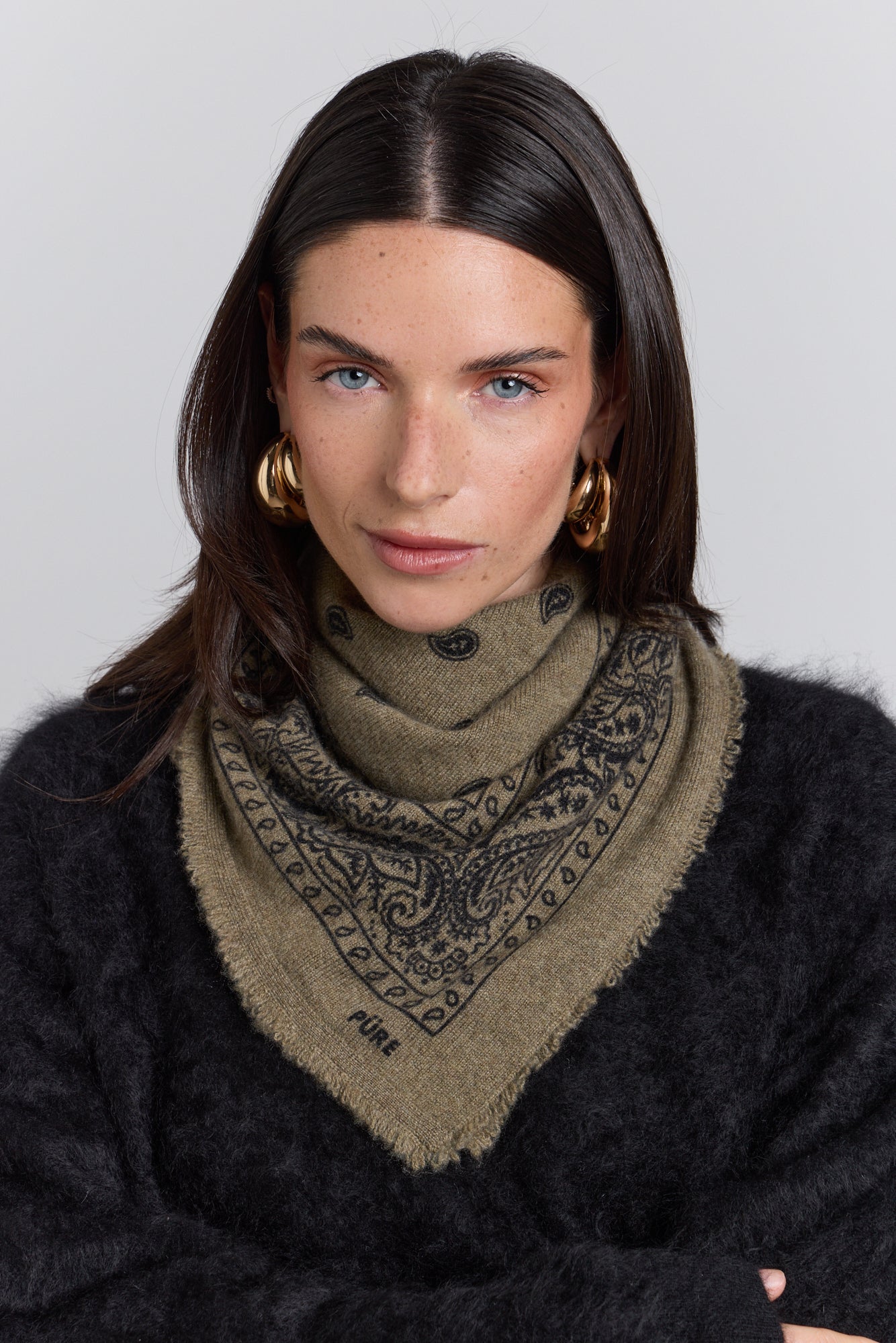 Echarpe Bandana Presley En Cachemire - Ledburry Khaki & Noir - Mixte