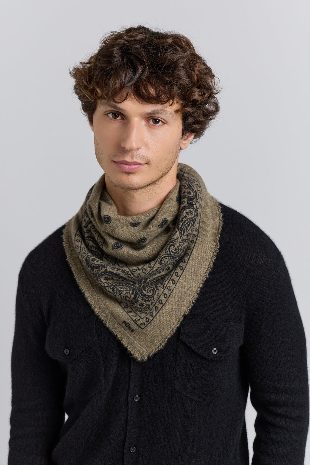 Echarpe Bandana Presley En Cachemire - Ledburry Khaki & Noir - Mixte