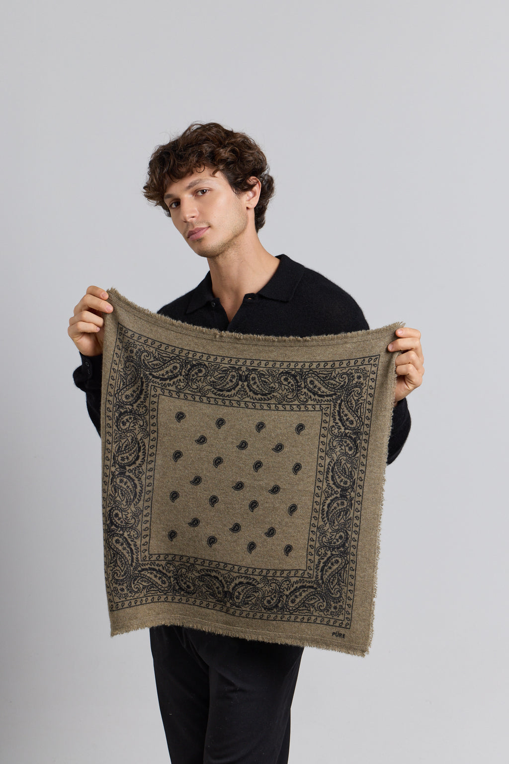 Echarpe Bandana Presley En Cachemire - Ledburry Khaki & Noir - Mixte