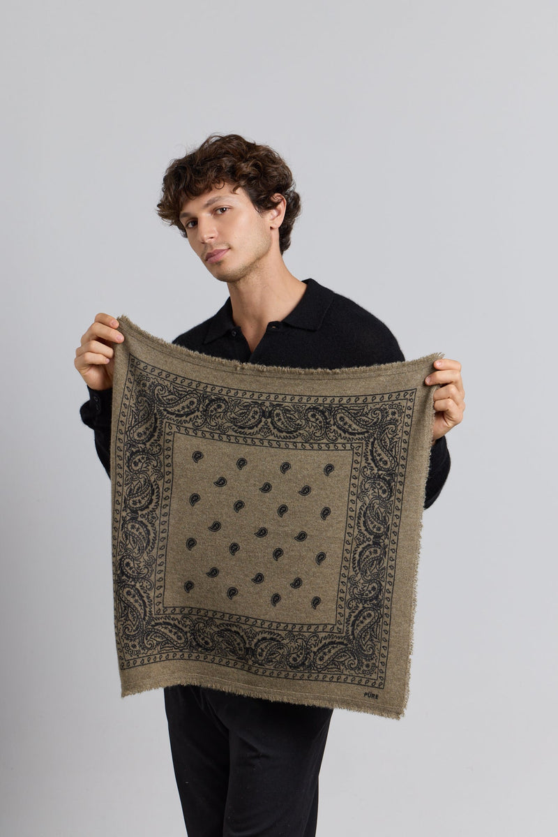 Presley Cashmere Bandana Scarf - Ledburry Khaki & Black - Mixed