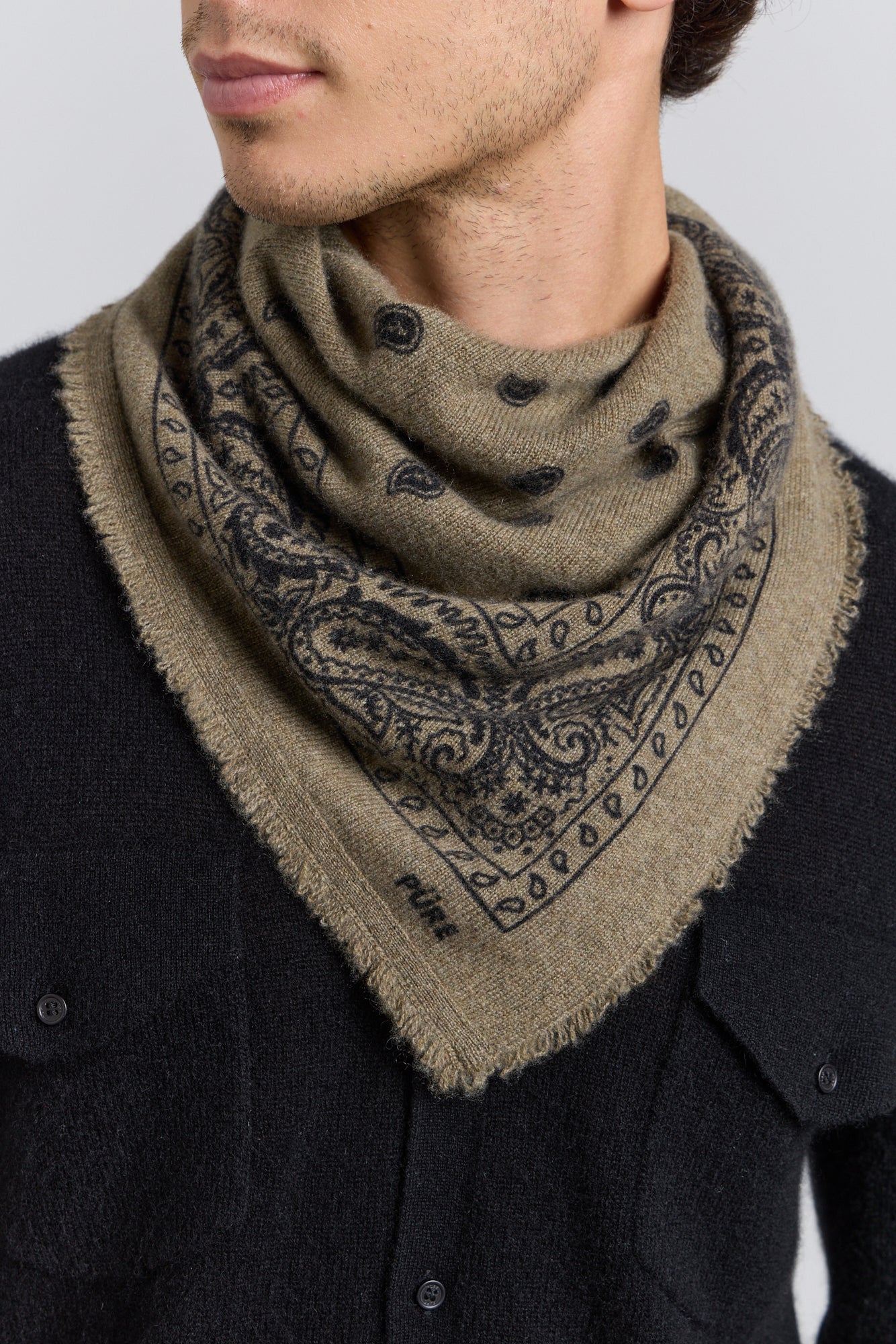Echarpe Bandana Presley En Cachemire - Ledburry Khaki & Noir - Mixte
