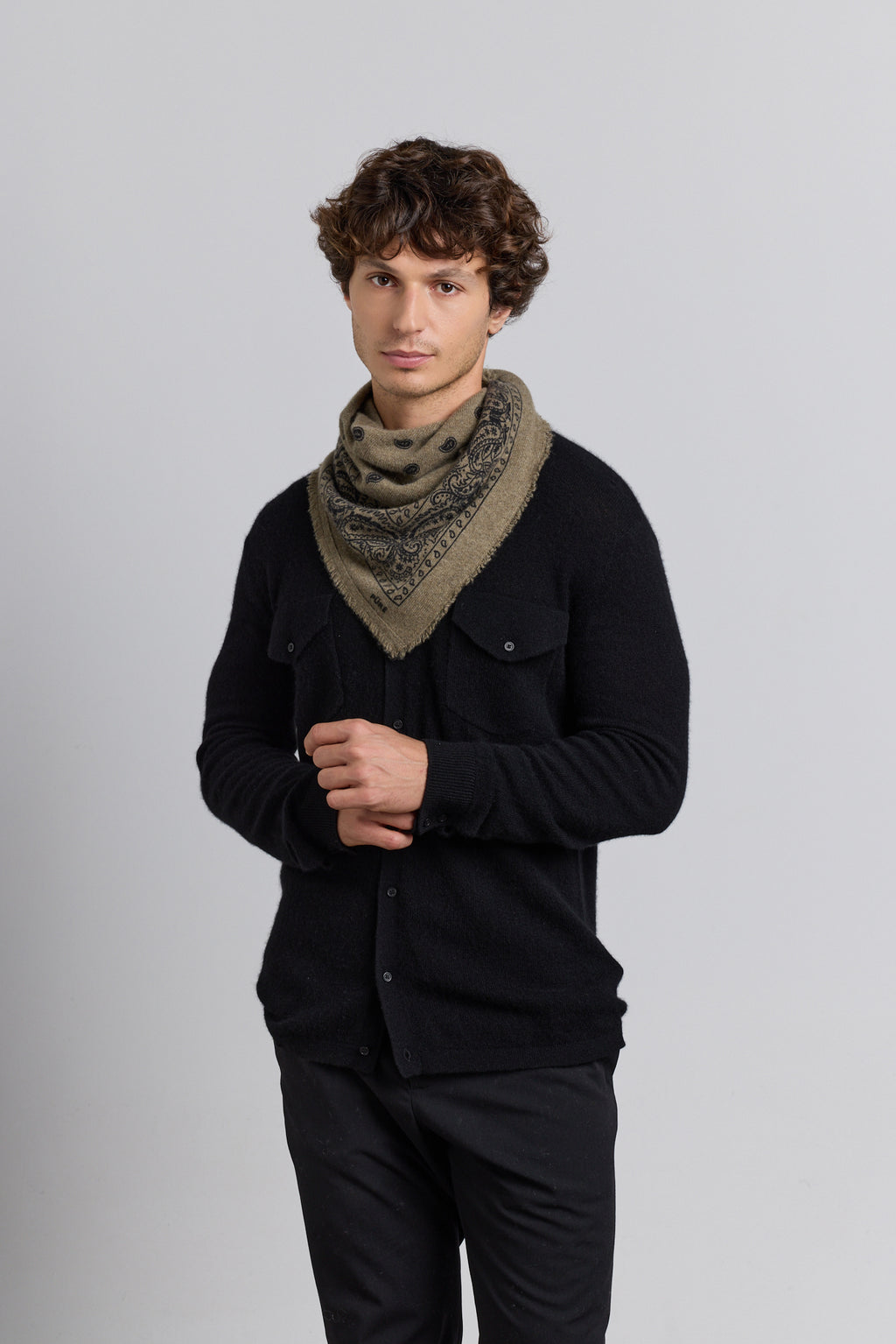 Echarpe Bandana Presley En Cachemire - Ledburry Khaki & Noir - Mixte
