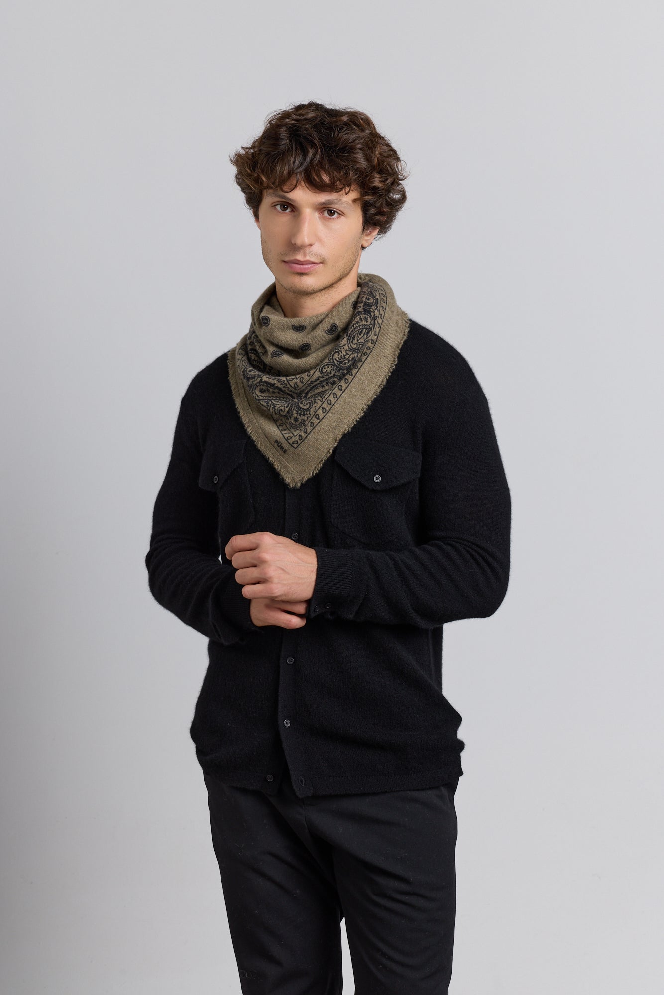 Echarpe Bandana Presley En Cachemire - Ledburry Khaki & Noir - Mixte