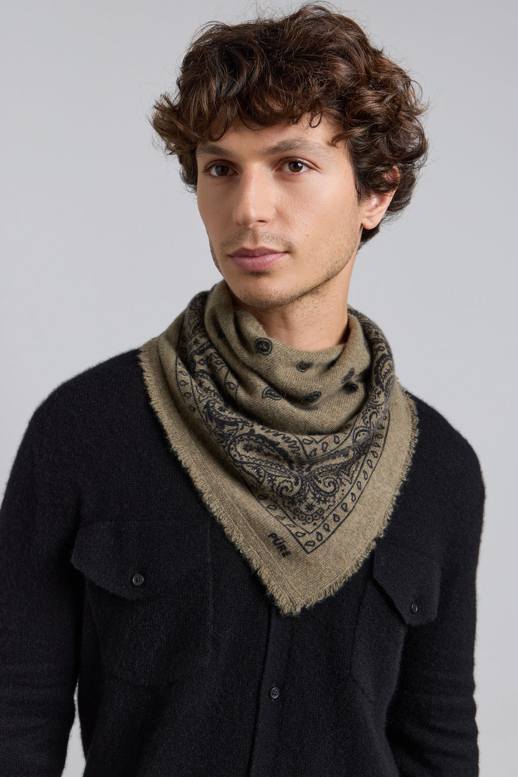 Echarpe Bandana Presley En Cachemire - Ledburry Khaki & Noir - Mixte