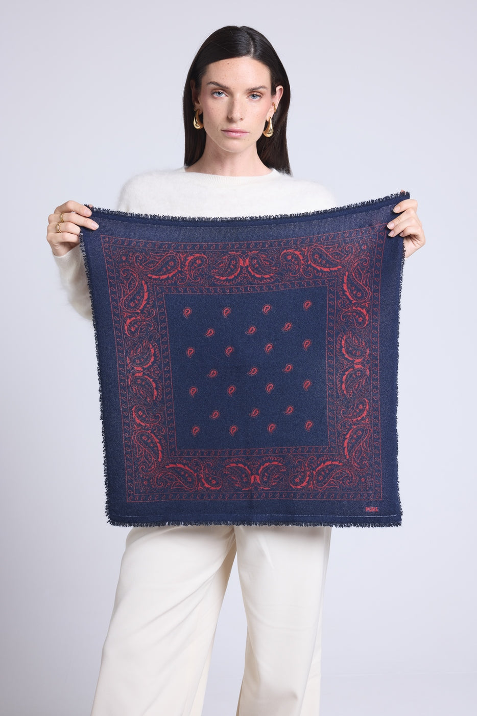 Echarpe Bandana Atlas Presley En Cachemire - Marine & Rouge - Mixte