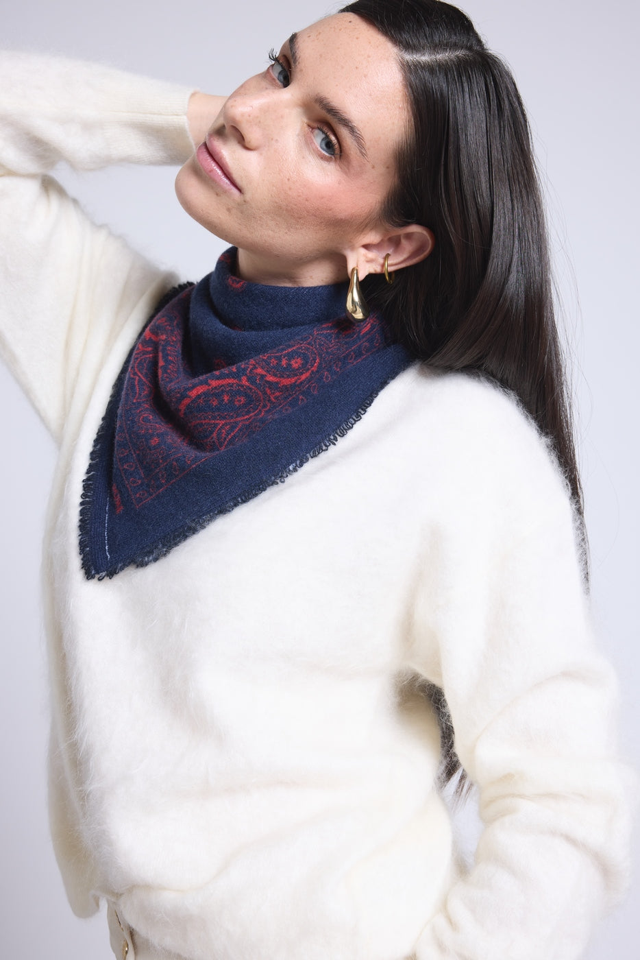 Echarpe Bandana Atlas Presley En Cachemire - Marine & Rouge - Mixte