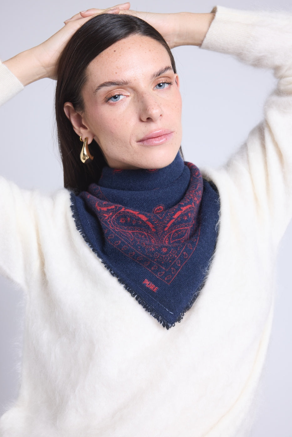 Echarpe Bandana Atlas Presley En Cachemire - Marine & Rouge - Mixte