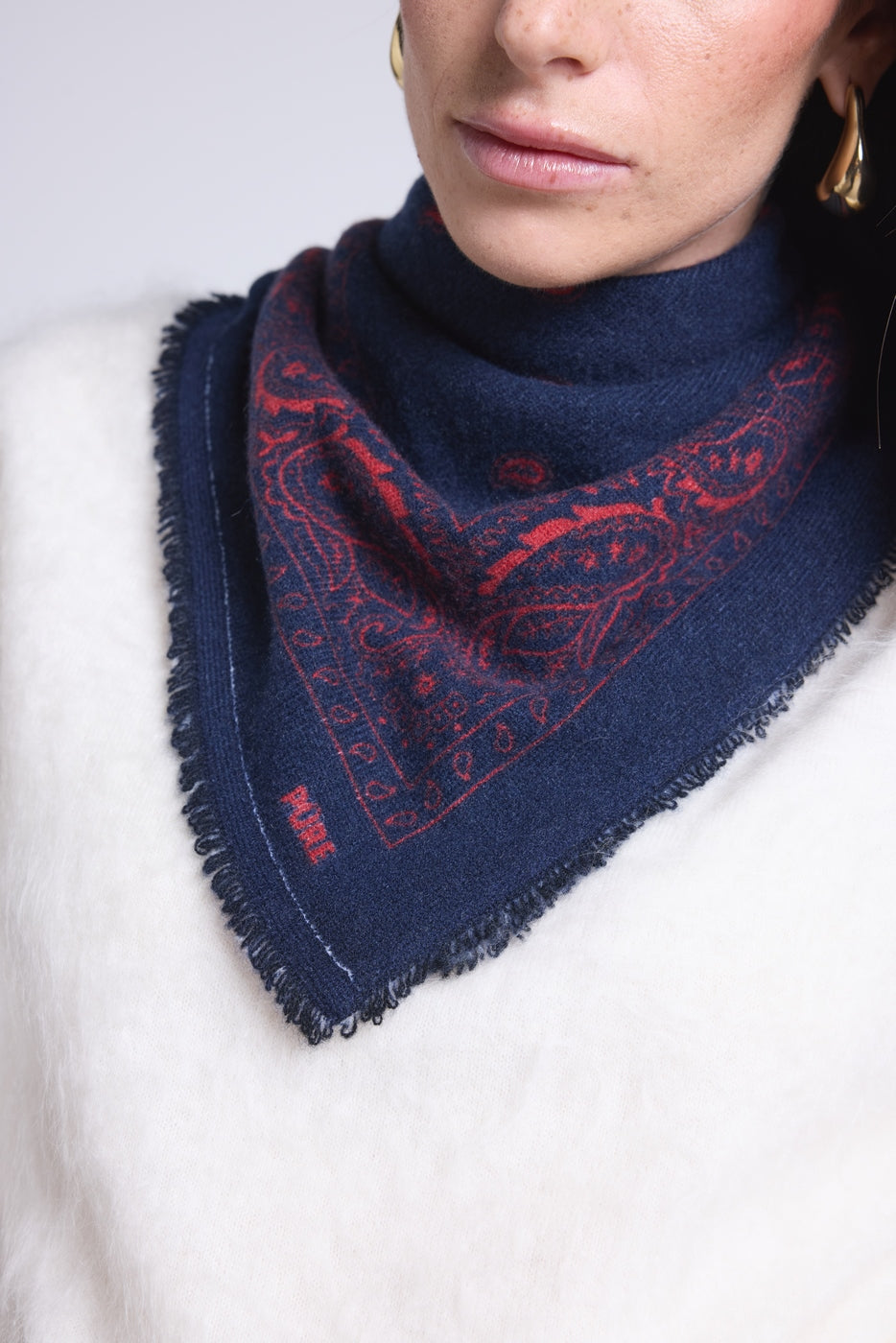 Echarpe Bandana Atlas Presley En Cachemire - Marine & Rouge - Mixte