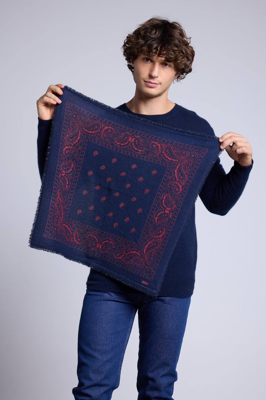 Echarpe Bandana Atlas Presley En Cachemire - Marine & Rouge - Mixte