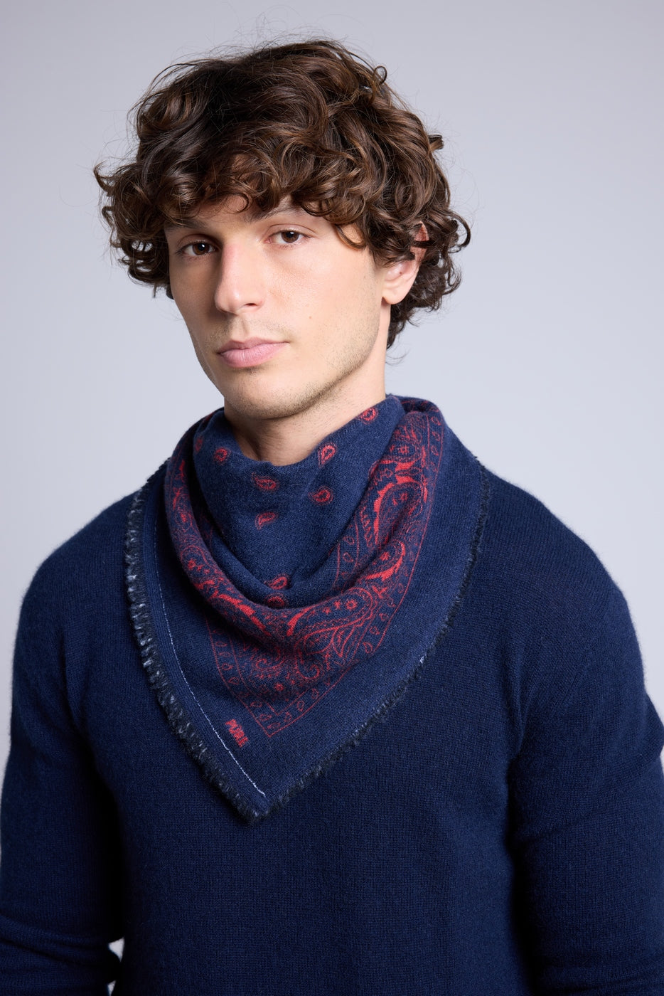 Echarpe Bandana Atlas Presley En Cachemire - Marine & Rouge - Mixte