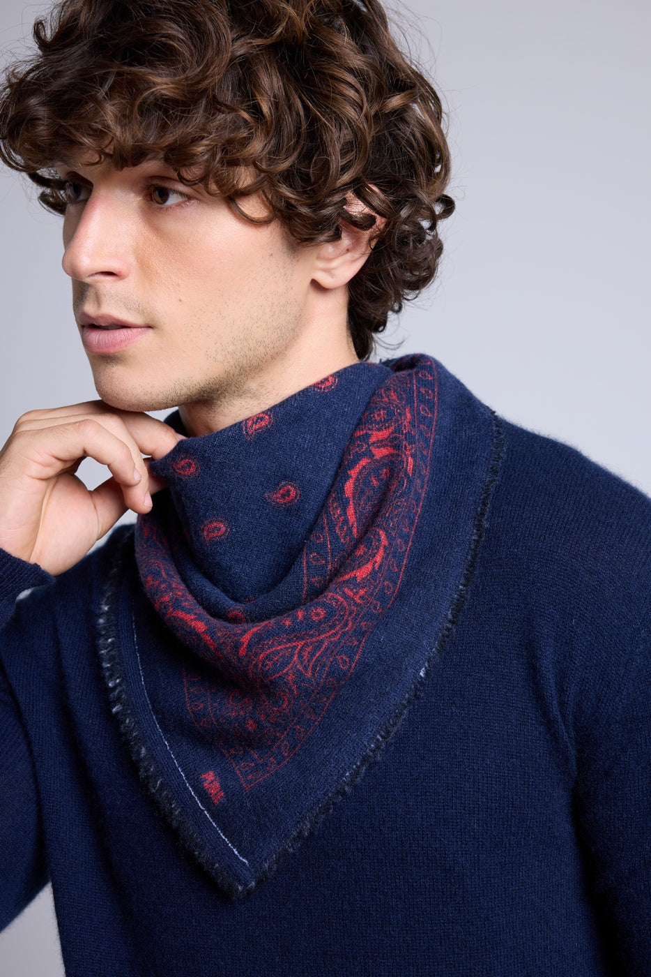 Echarpe Bandana Atlas Presley En Cachemire - Marine & Rouge - Mixte