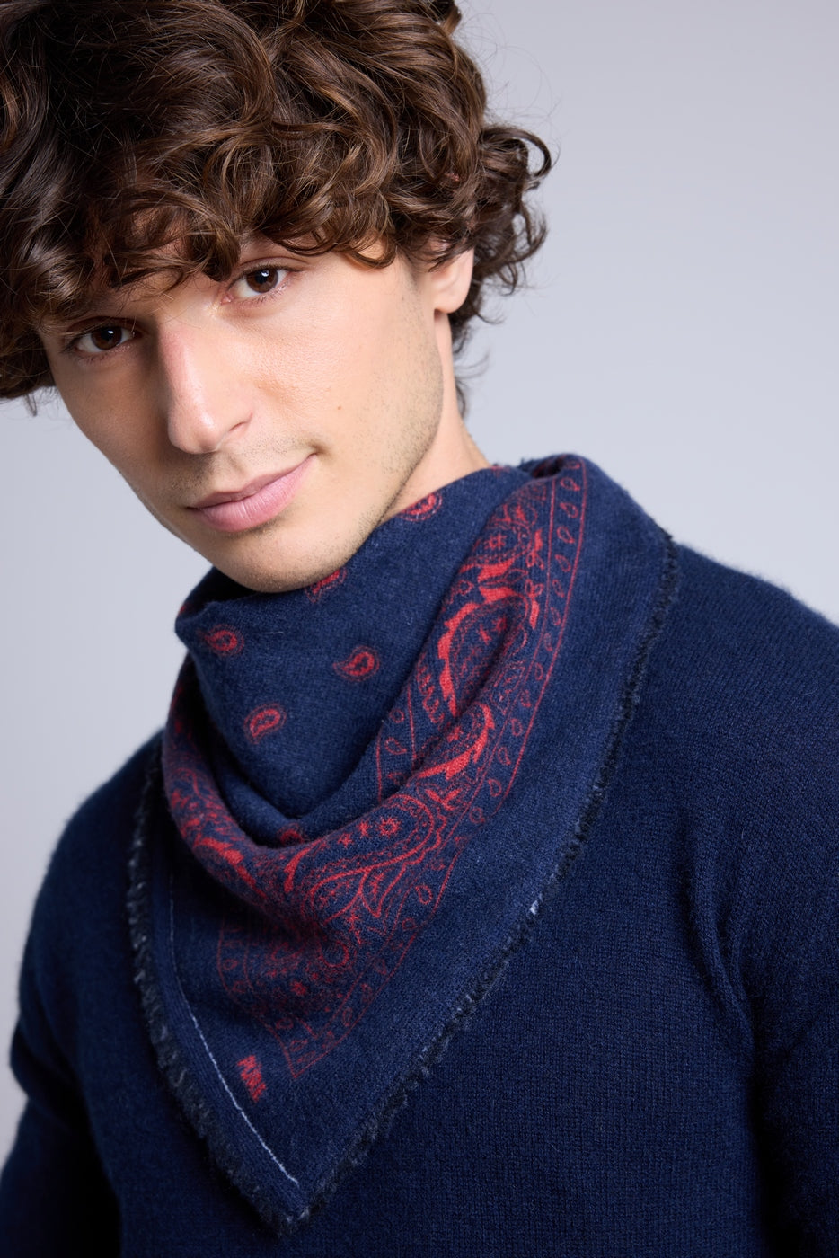 Echarpe Bandana Atlas Presley En Cachemire - Marine & Rouge - Mixte