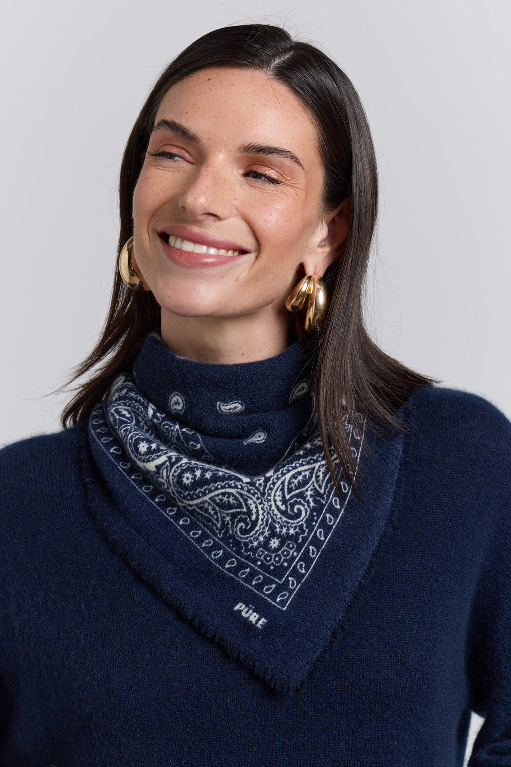 Bufanda bandana Presley de cachemira - Marino y blanco - Unisex