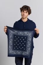 Bufanda bandana Presley de cachemira - Marino y blanco - Unisex