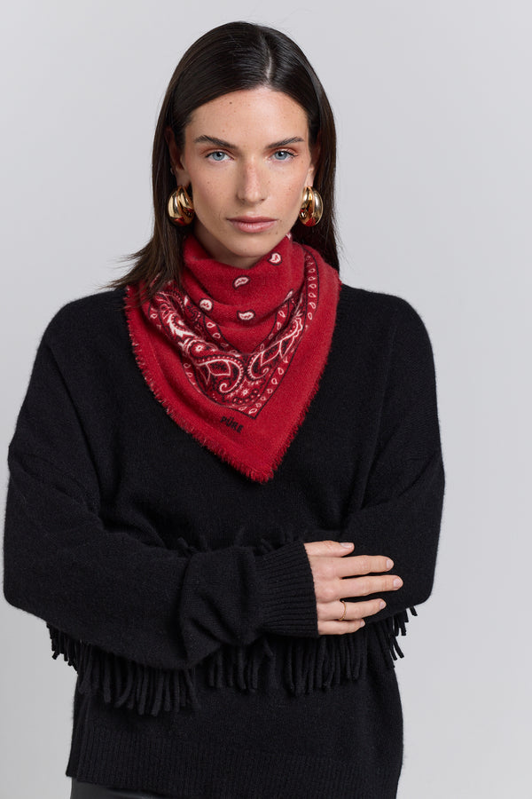 Sciarpa Bandana Presley In Cashmere - Rosso & Nero - Unisex - 100% Cashmere
