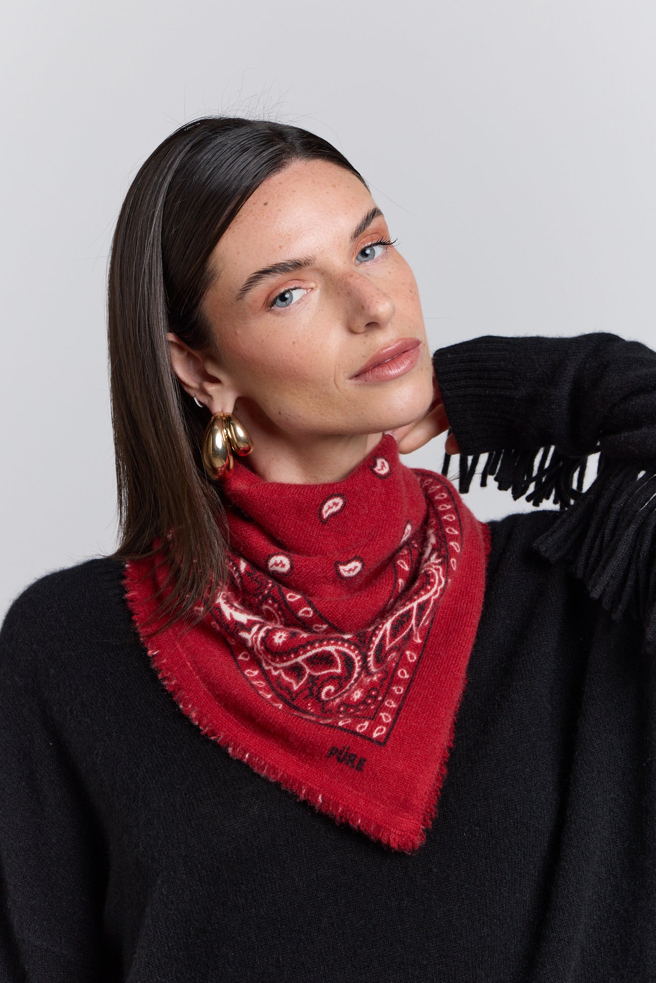 Presley Cashmere Bandana Scarf - Red & Black - Unisex