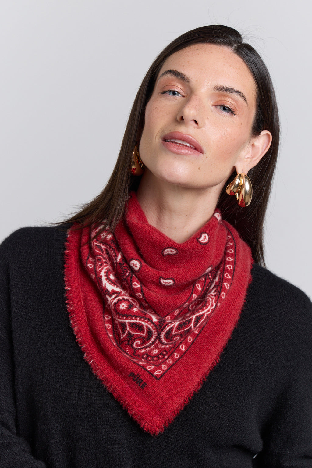 Presley Cashmere Bandana Scarf - Red & Black - Unisex