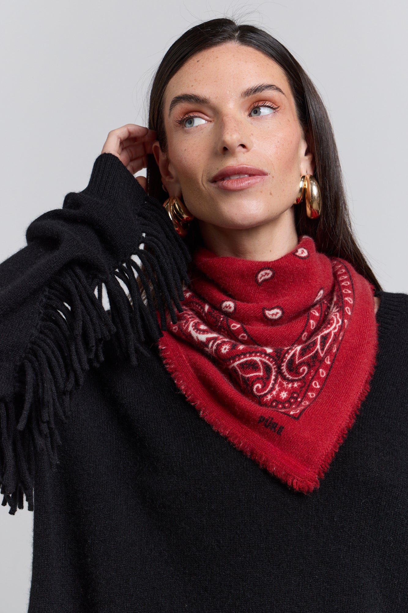 Presley Cashmere Bandana Scarf - Red & Black - Unisex