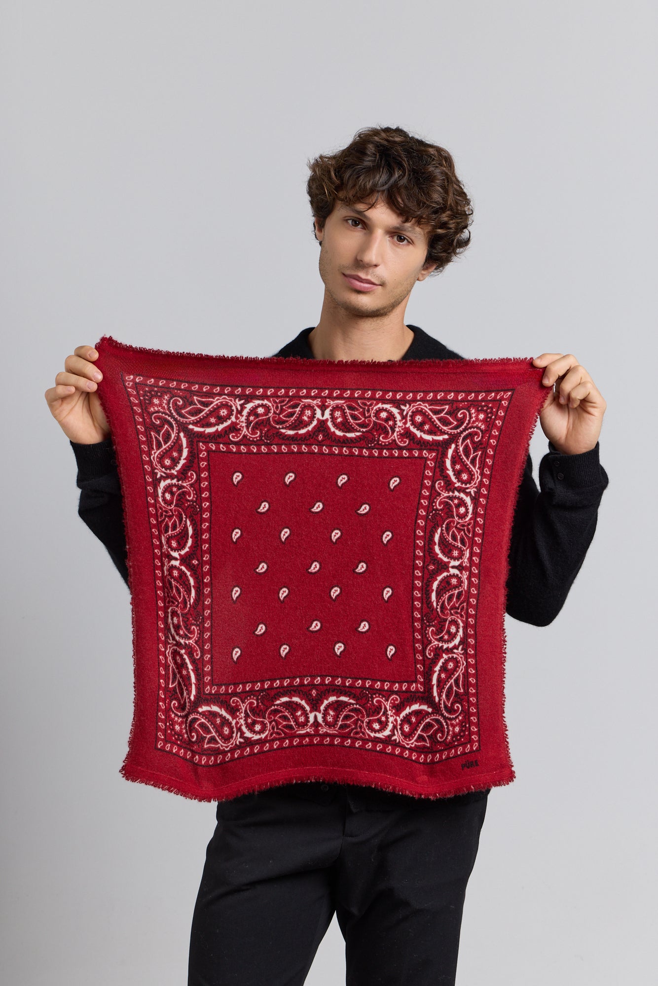 Presley Cashmere Bandana Scarf - Red & Black - Unisex