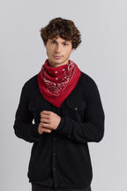 Presley Cashmere Bandana Scarf - Red & Black - Unisex