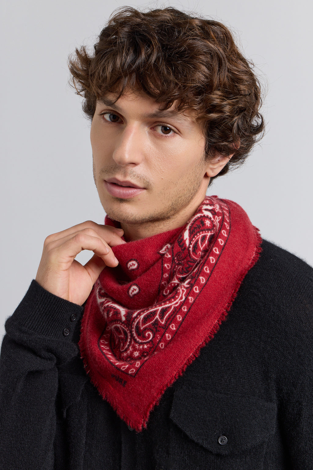 Presley Cashmere Bandana Scarf - Red & Black - Unisex