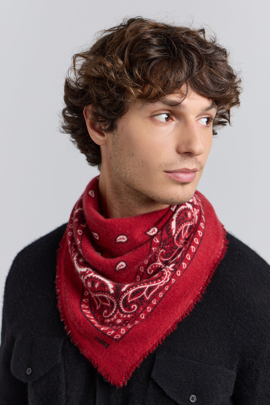 Presley Cashmere Bandana Scarf - Red & Black - Unisex