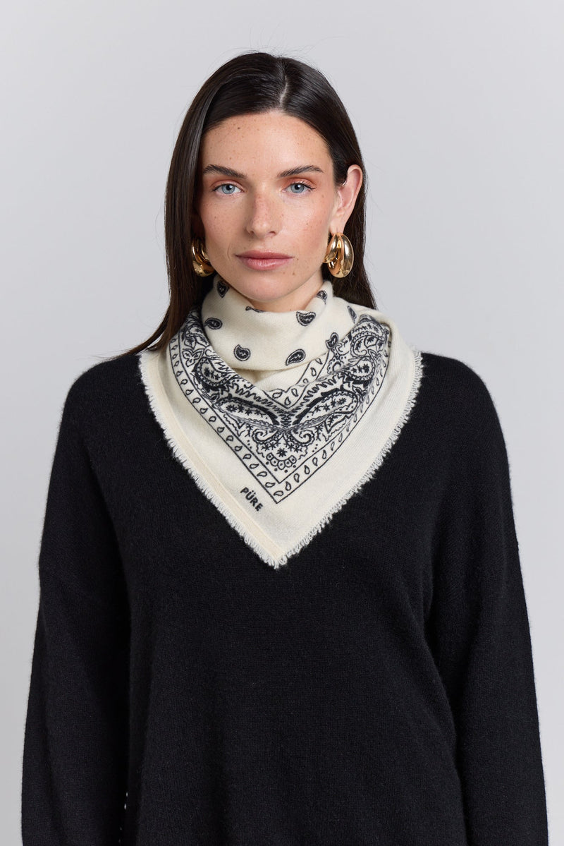 Echarpe Bandana Presley En Cachemire - Blanc & Noir - Mixte