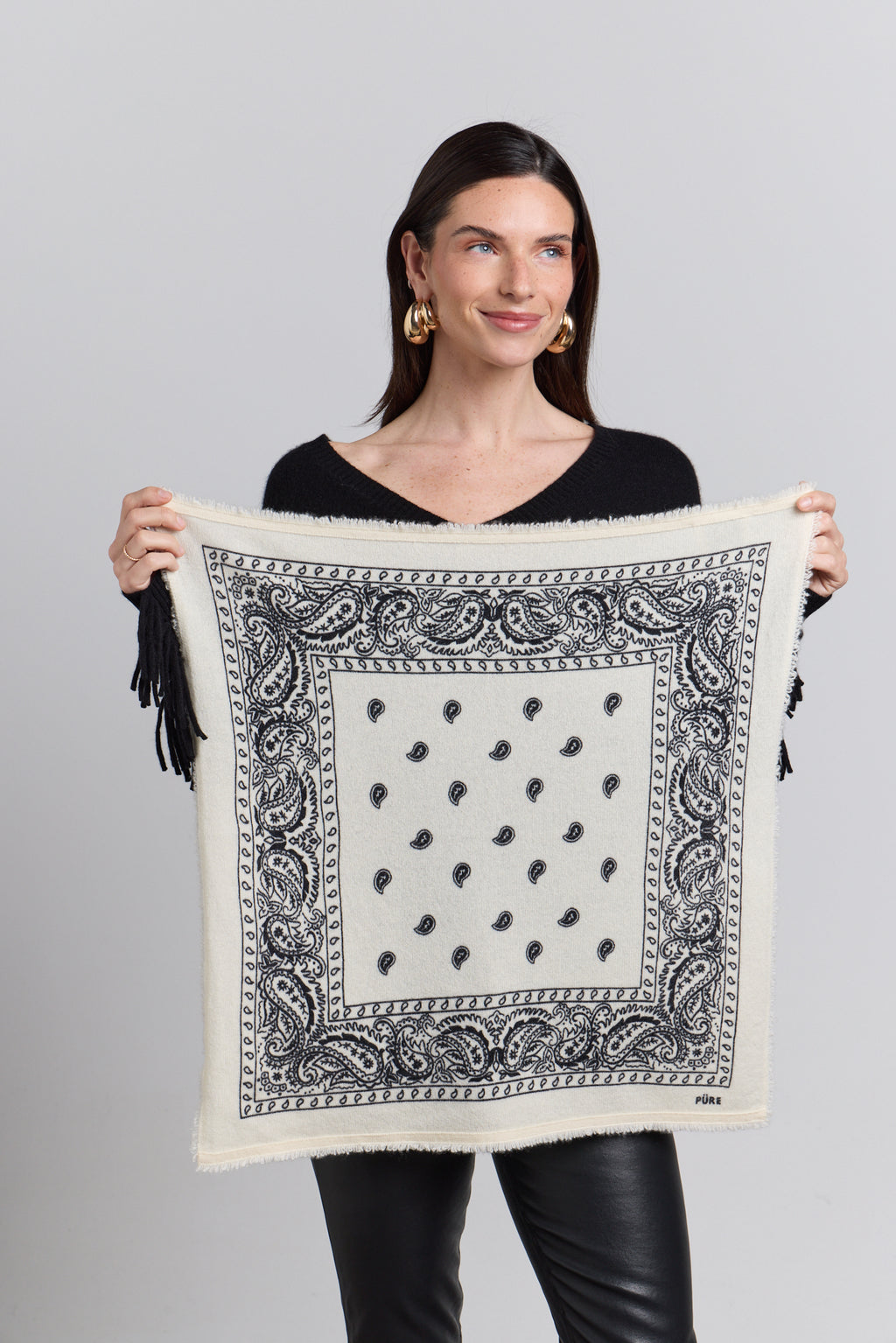 Presley Cashmere Bandana Scarf - White & Black - Unisex